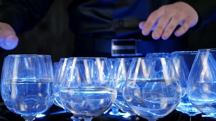 Musical Glasses. Musician Playing On Glass Harp