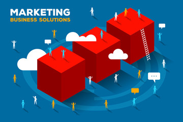 Vector creative business illustration. Marketing solution concept on blue background.
