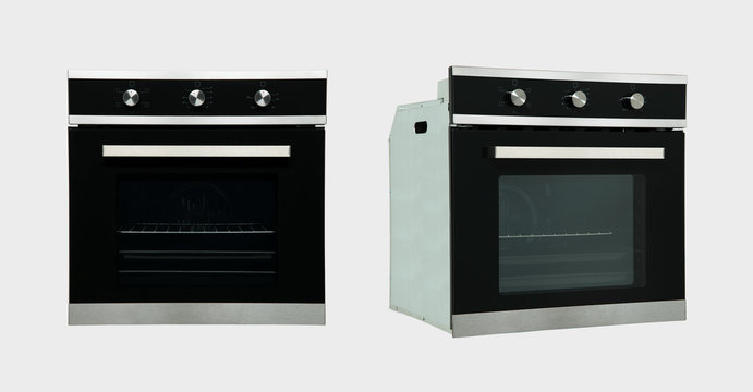 modern household kitchen oven in two review provisions on a white background