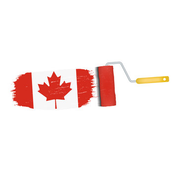 Brush Stroke With Canada National Flag Isolated On A White Background. Vector Illustration. National Flag In Grungy Style. Brushstroke. Use For Brochures, Printed Materials, Logos, Independence Day