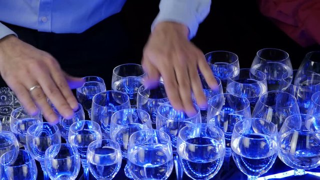 Musical Glasses. Musician Playing On Glass Harp