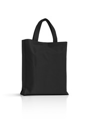 blank black fabric canvas bag isolated on white background