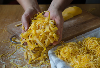 Homemade italian pasta tagliatelle