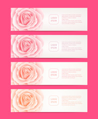 Set of four vector web banners with roses flowers.