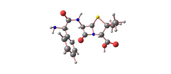 Ampicillin antibiotic molecular structure isolated on white