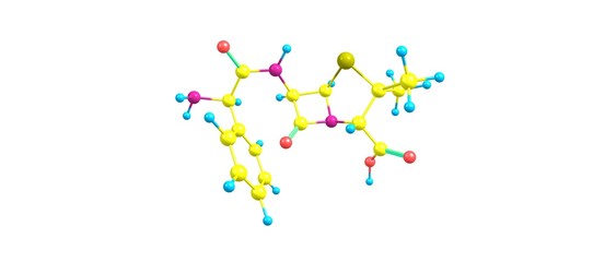 Ampicillin antibiotic molecular structure isolated on white