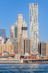Skyscrapers in Lower Manhattan from Brooklyn Bridge Park, NYC, USA
