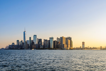 Fototapeta na wymiar The first light over Lower Manhattan, NYC, USA
