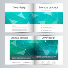 Naklejka premium Square brochure template with structure of molecular particles and atom. Polygonal abstract background. Medicine, science and technology concept. Vector illustration.
