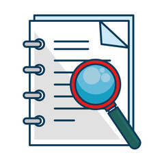 note book with magnifying glass