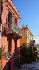 Obraz premium Photo from iconic neoclassic houses in Plaka district, Athens historic center, Attica, Greece