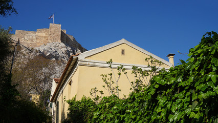 Fototapeta premium Photo from iconic neoclassic houses in Plaka district, Athens historic center, Attica, Greece