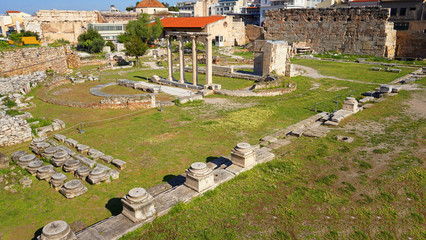 Photo of ancient monument of Hadrian's Library, Monastiraki, Athens historic center, Attica, Greece