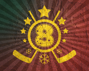 8 number  illustration. Classic style Sport Team font. Numbers decorated by lines and dots pattern. Ice Hockey Emblem. Grunge distress texture.