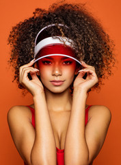 Beautiful black female model wear cap