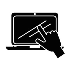 laptop computer with hand user touching