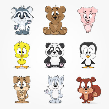 Set of cute cartoon characters animals