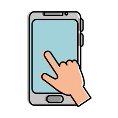 hand user with smartphone isolated icon