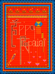 Colorful Indian truck painting on Happy Diwali card for festival of light of India