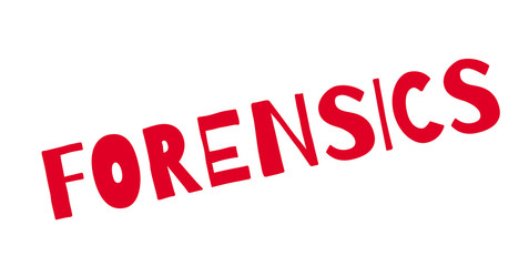 Forensics rubber stamp. Grunge design with dust scratches. Effects can be easily removed for a clean, crisp look. Color is easily changed.