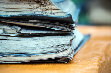 Close-Up of Isolated Stack of Old Books and Newspapers