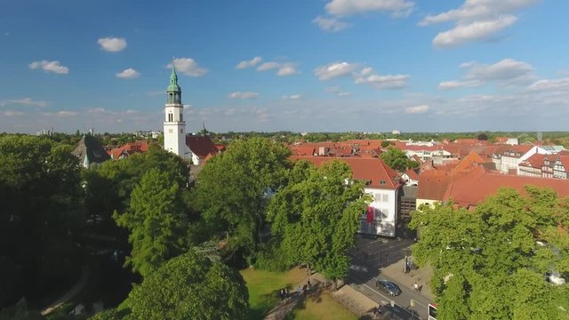 Aerial view of Celle medieval homes, Germany.