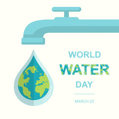 World Water Day, 22 March. Water drop from tap conceptual illustration vector.