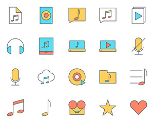Music audio thin line icons set. Vector pictograms