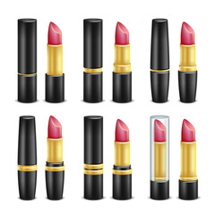 Lipstick Set Vector. Black And Golden Tubes. Isolated On White Illustration