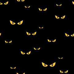 Spooky monster eyes in the dark halloween seamless vector pattern