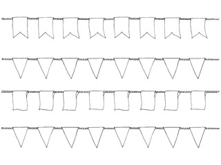 Hand drawn doodle bunting banners set for decoration. Doodle banner set, bunting flags, border sketch. Decorative elements. Vector illustration.
