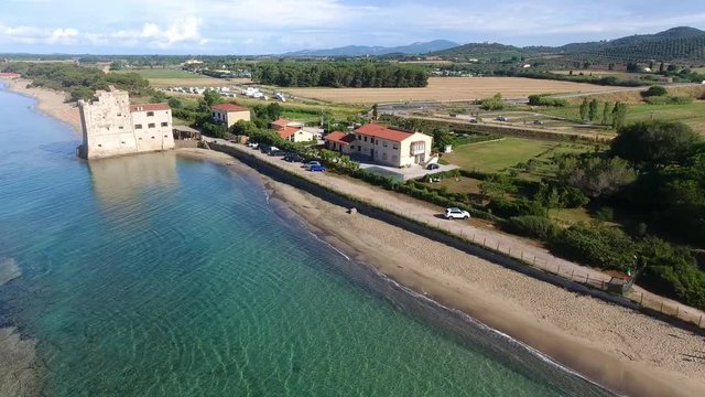 Aerial view of Torre Mozza and ocean beach.