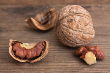 walnuts on old wooden table