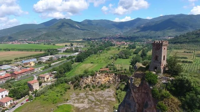 Aerial view of Caprona Tower in Pisa, Italy.