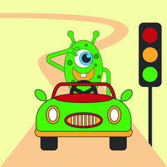 monster obeys the signs of traffic signs vector cartoon