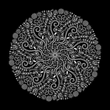 Ornamental round lace, kaleidoscopic floral  decoration