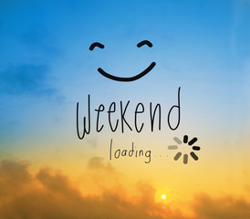 Weekend loading on beautiful Sunrise yellow and blue sky background with copy space