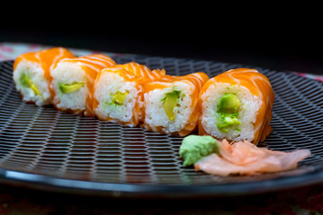 Japanese food Sushi Roll Maki of Salmon and avocado