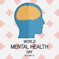 World Mental Health Day, 10 October. Human brain conceptual illustration vector.