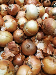 Fresh onions. Onions background. Ripe onions. Onions in market