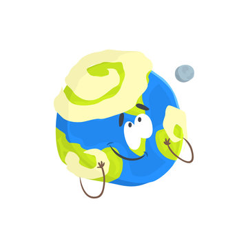 Cute humanized Earth planet character, sphere with funny face cartoon vector Illustration