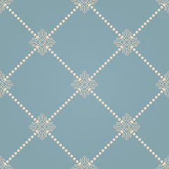 Seamless pattern with ellegant knot sign and diagonal lines of pearls. Vector illustration.