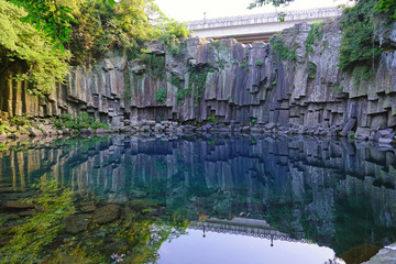 The Cheonjeyeon Waterfall Pond on Jeju Island in South Korea 