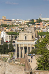 Fototapeta na wymiar ancient Temple of Antoninus and Faustina on the Roman Forum, Rome, Italy, Europe