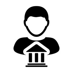 Bank Icon Vector With Person Profile Male Avatar Symbol for Banking and Finance in Glyph Pictogram illustration