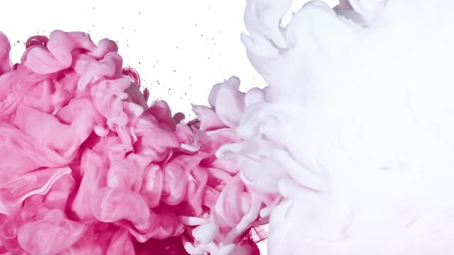 White and Pink inks are mixed in water. Use for backgrounds or overlays requiring a flowing and organic look. Amazing video asset for motion graphics projects or VFX composites.