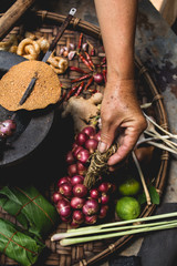 Lanna food Thai food Northern Thai Cuisine Rustic kitchen Old hand Hands are cooking