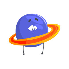 Cute humanized Uranus planet character, sphere with funny face cartoon vector Illustration