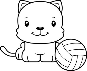Naklejka premium Cartoon Smiling Volleyball Player Kitten
