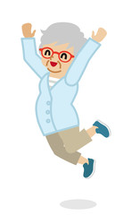 Jumping senior woman